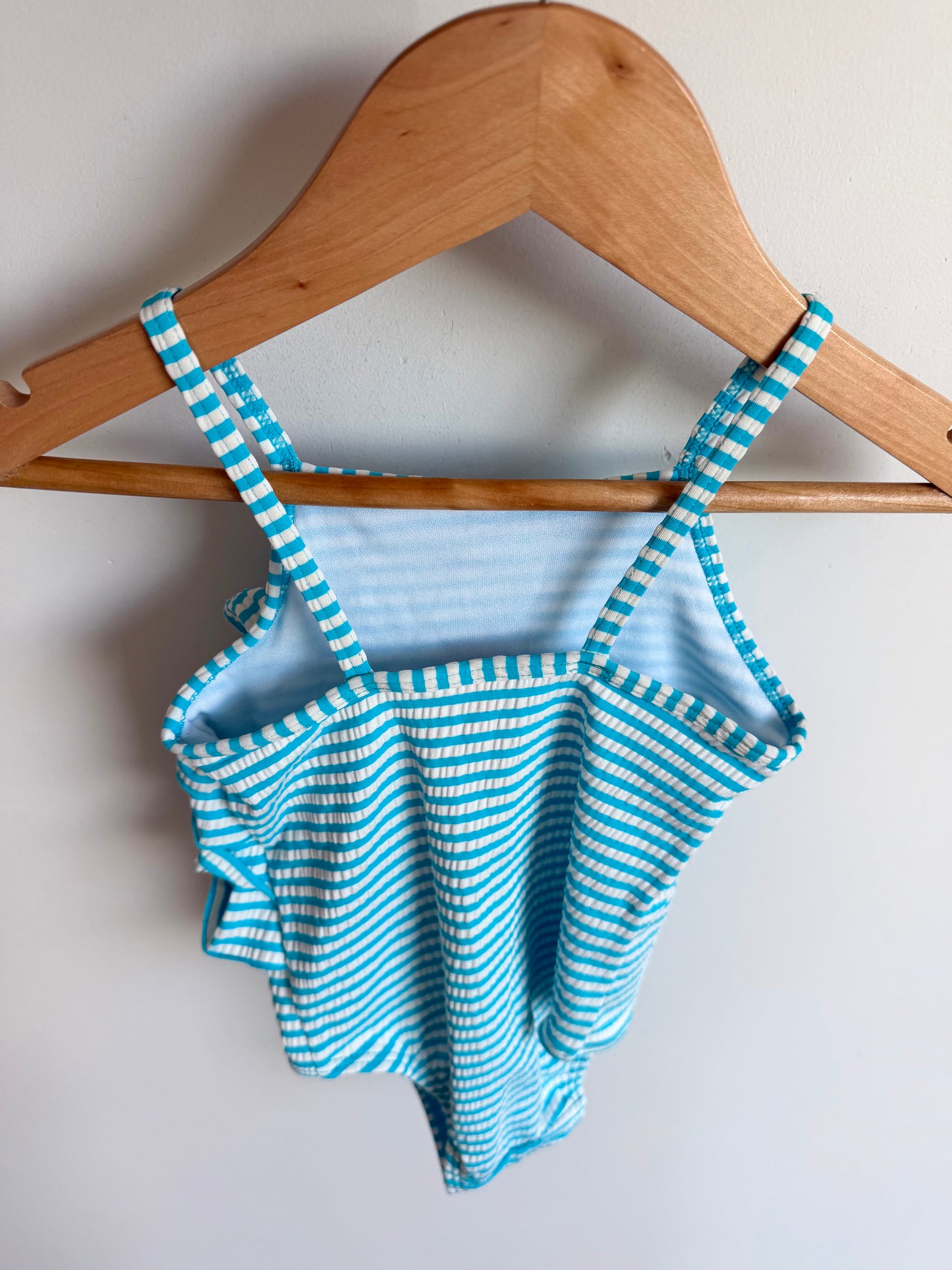 Striped Aqua Ruffle Swim Suit / 12-18m