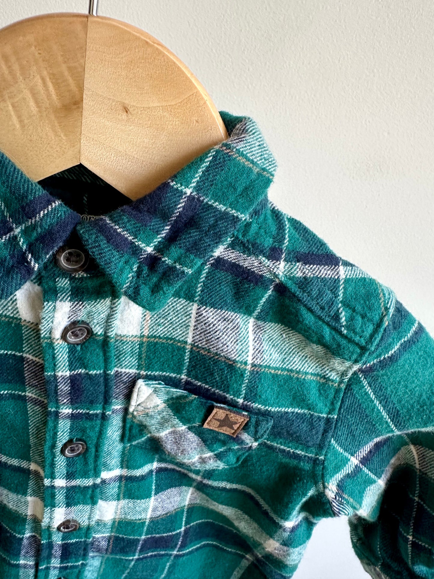 Green Plaid Button Up Top / 3-6m