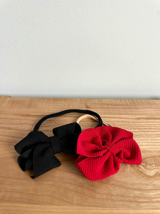 Red + Black Nylon Headbands / 6-12m?