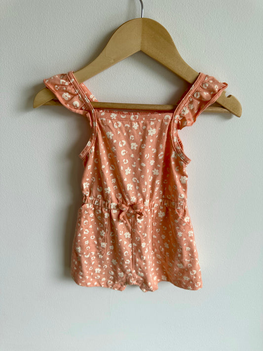 Peach Ruffle Sleeve Romper with Pockets / 6-12m