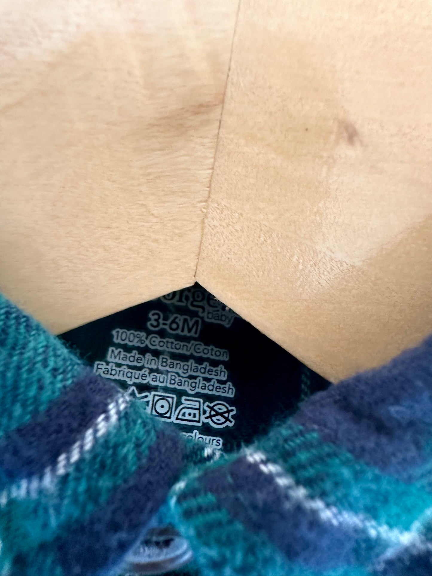 Green Plaid Button Up Top / 3-6m