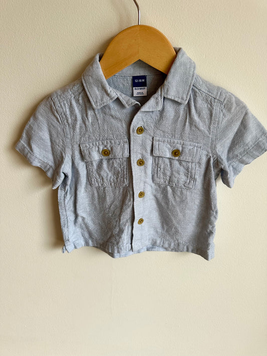 Blue Linen Collared Tee / 12-18m