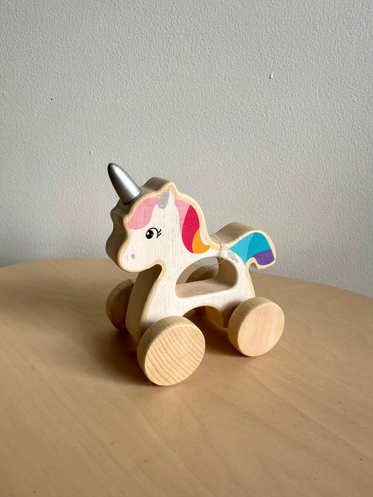 Wooden Unicorn with Wheels