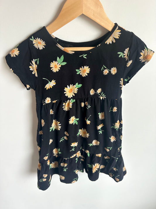 Yellow Flowers Black Pocket Dress / 3T?