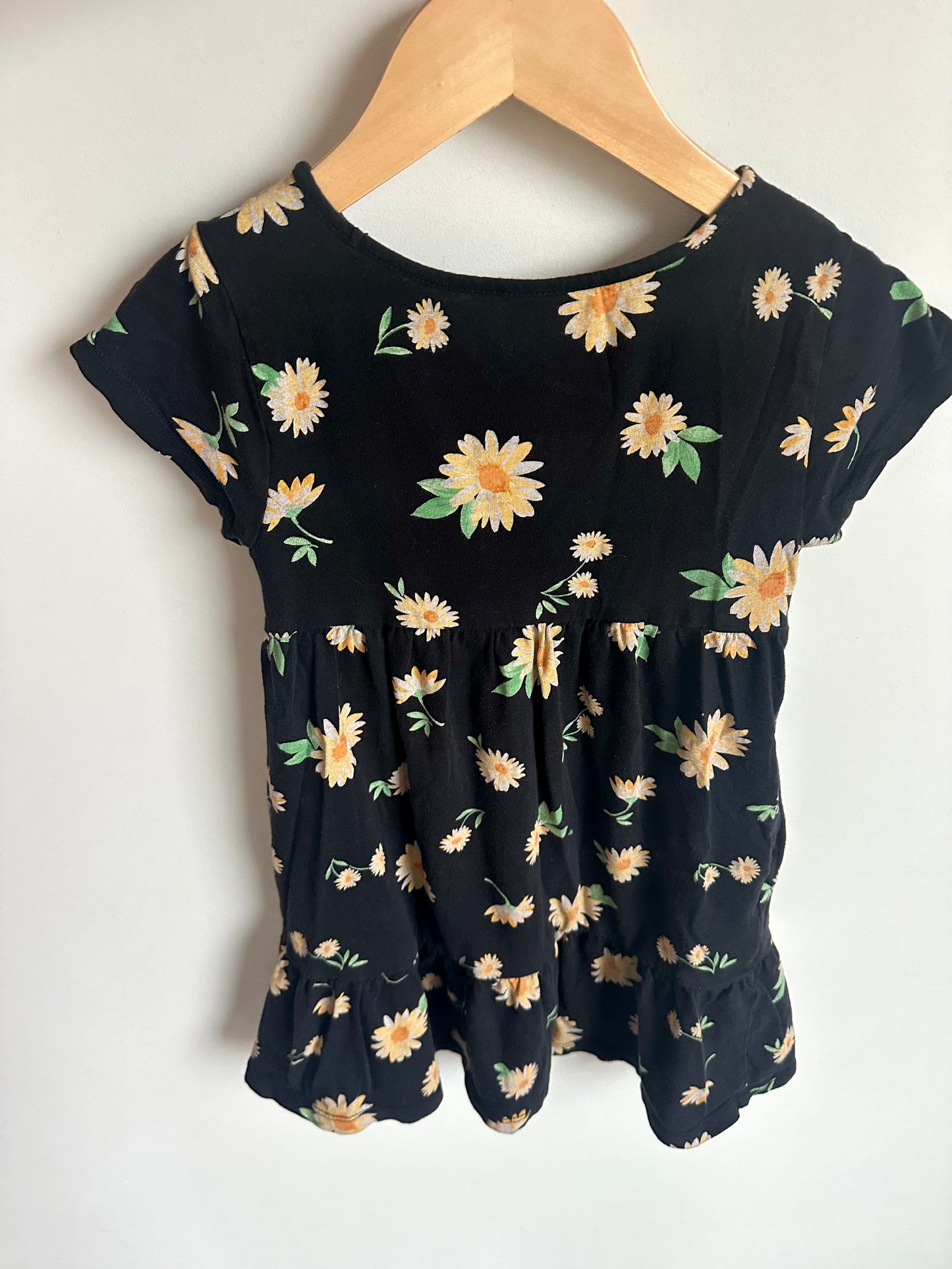 Yellow Flowers Black Pocket Dress / 3T?