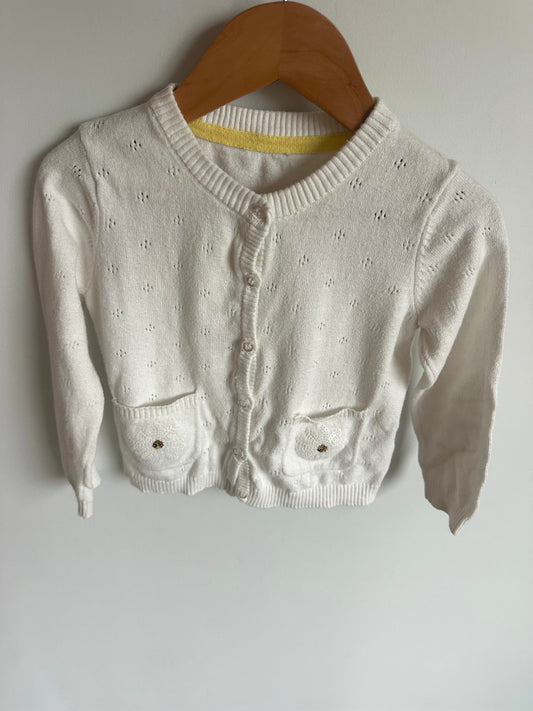 White Eyelet Embroidered Cardigan / 3T