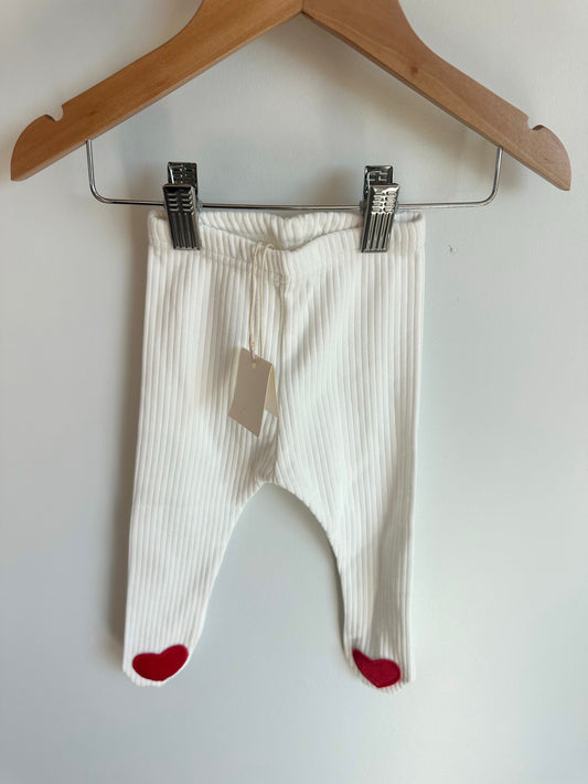 White Ribbed Tights with Hearts (With Tags) / 3-6m