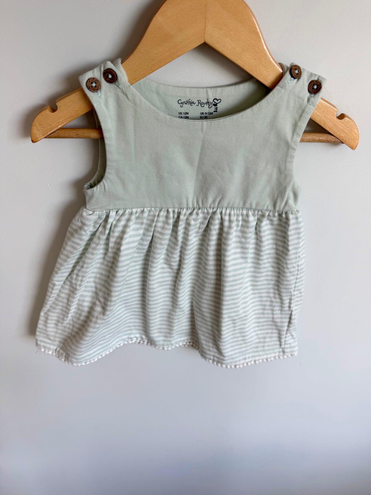 Moss Green Striped Dress / 12m