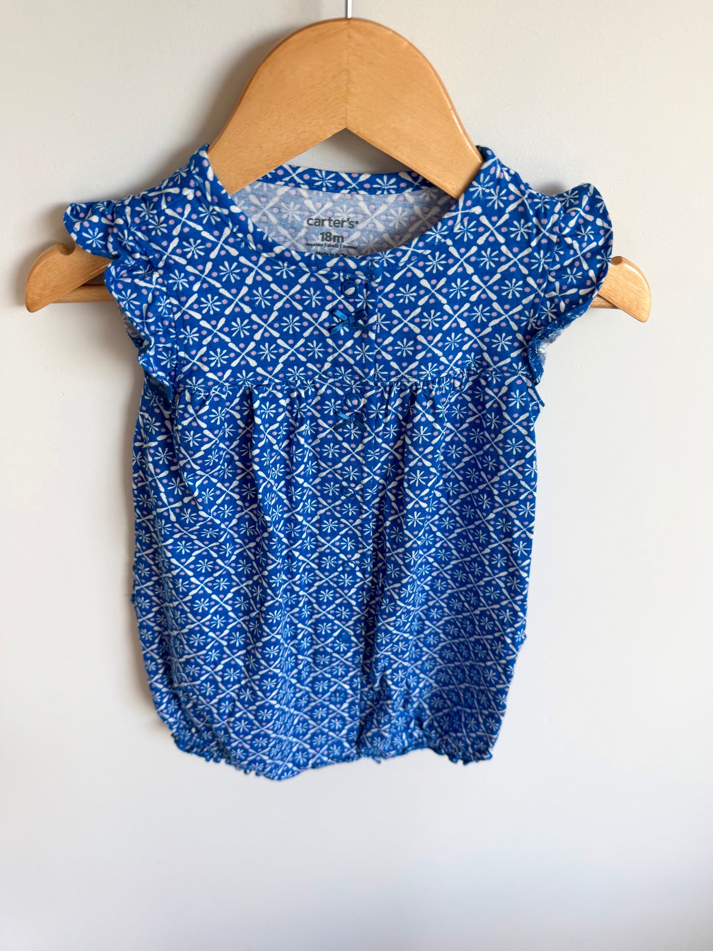 Cobalt Floral Shapes Romper / 18m