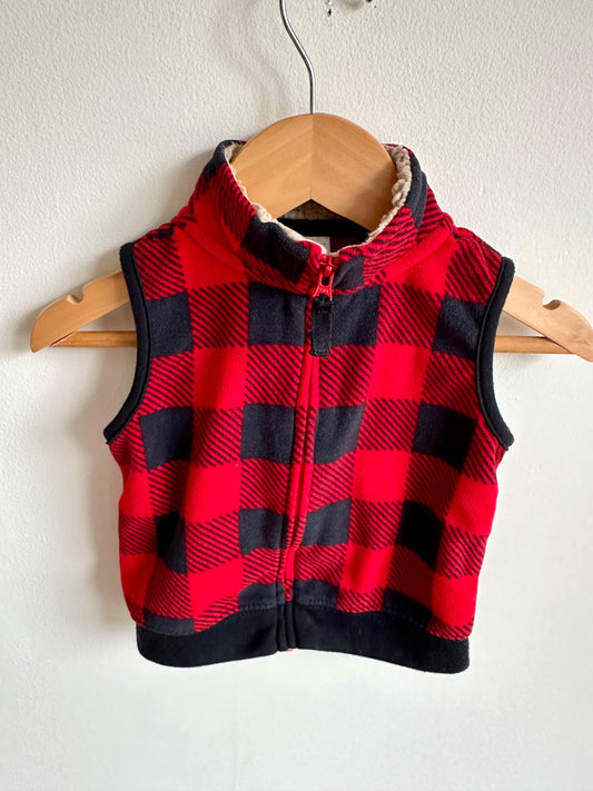 Red Checkered Fleece Vest / 9m