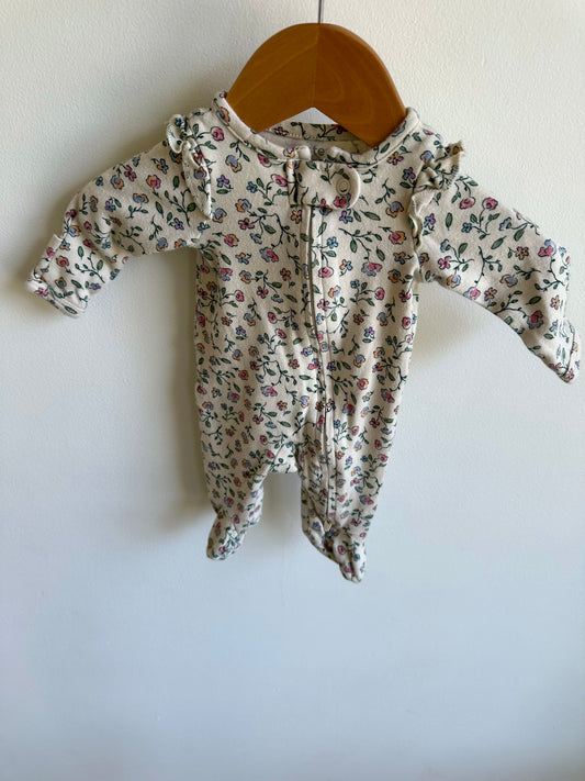 Floral Ruffle Shoulder Footed Sleeper / Preemie