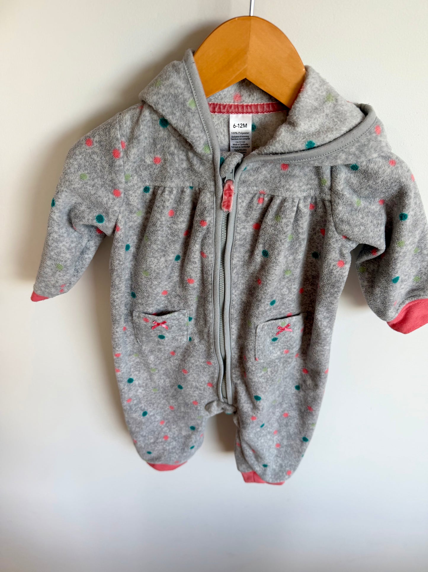 Dotted Grey Hood Jumpsuit / 6-12m