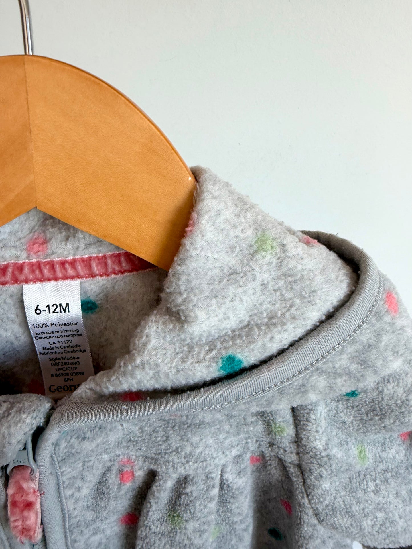 Dotted Grey Hood Jumpsuit / 6-12m