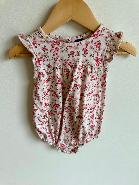 White with Pink Flowers Ruffle Bodysuit / 6-12m