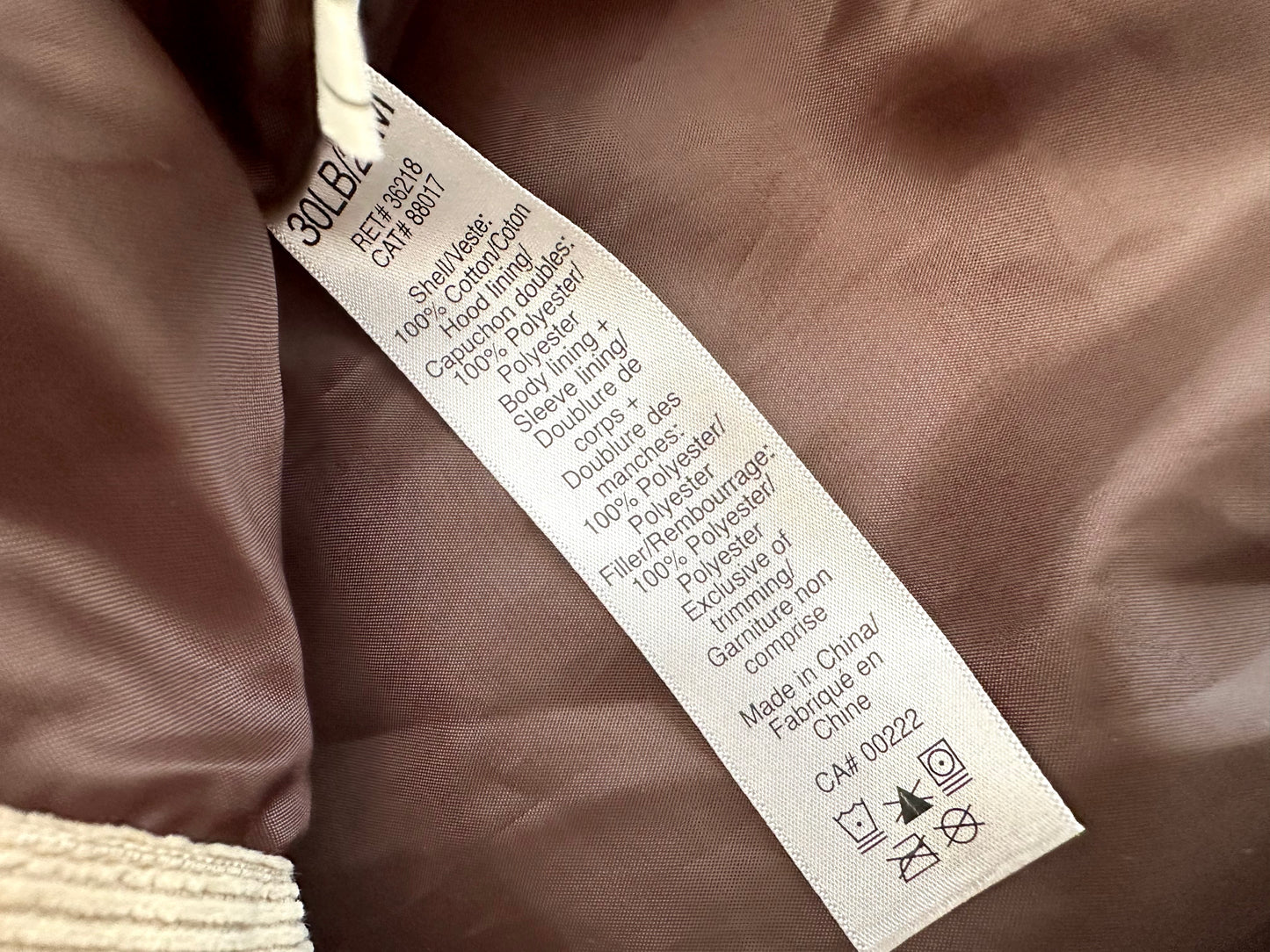 Tan Cord Hooded Jacket / 24m