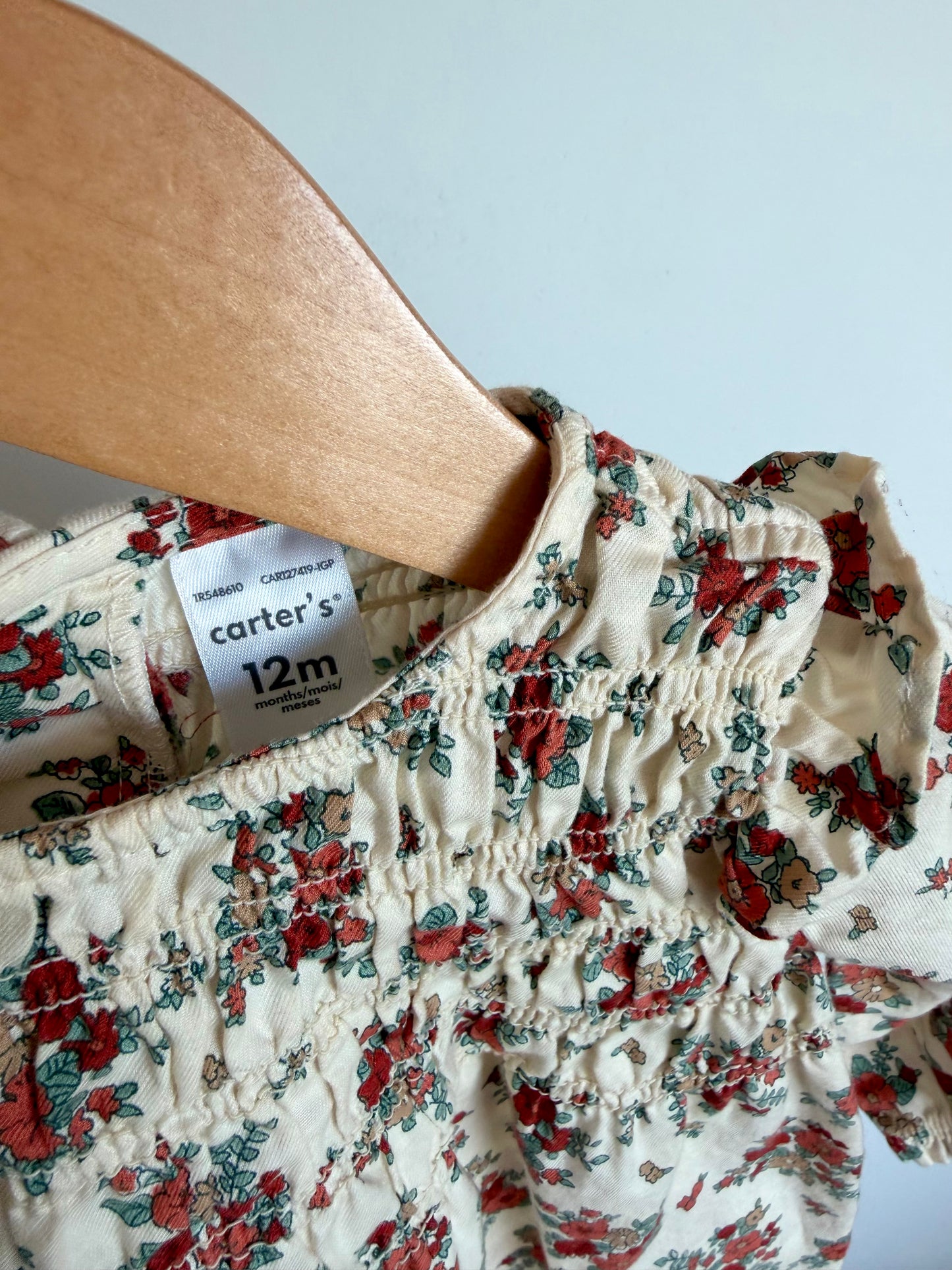 Cream Ruched Floral Dress / 12m