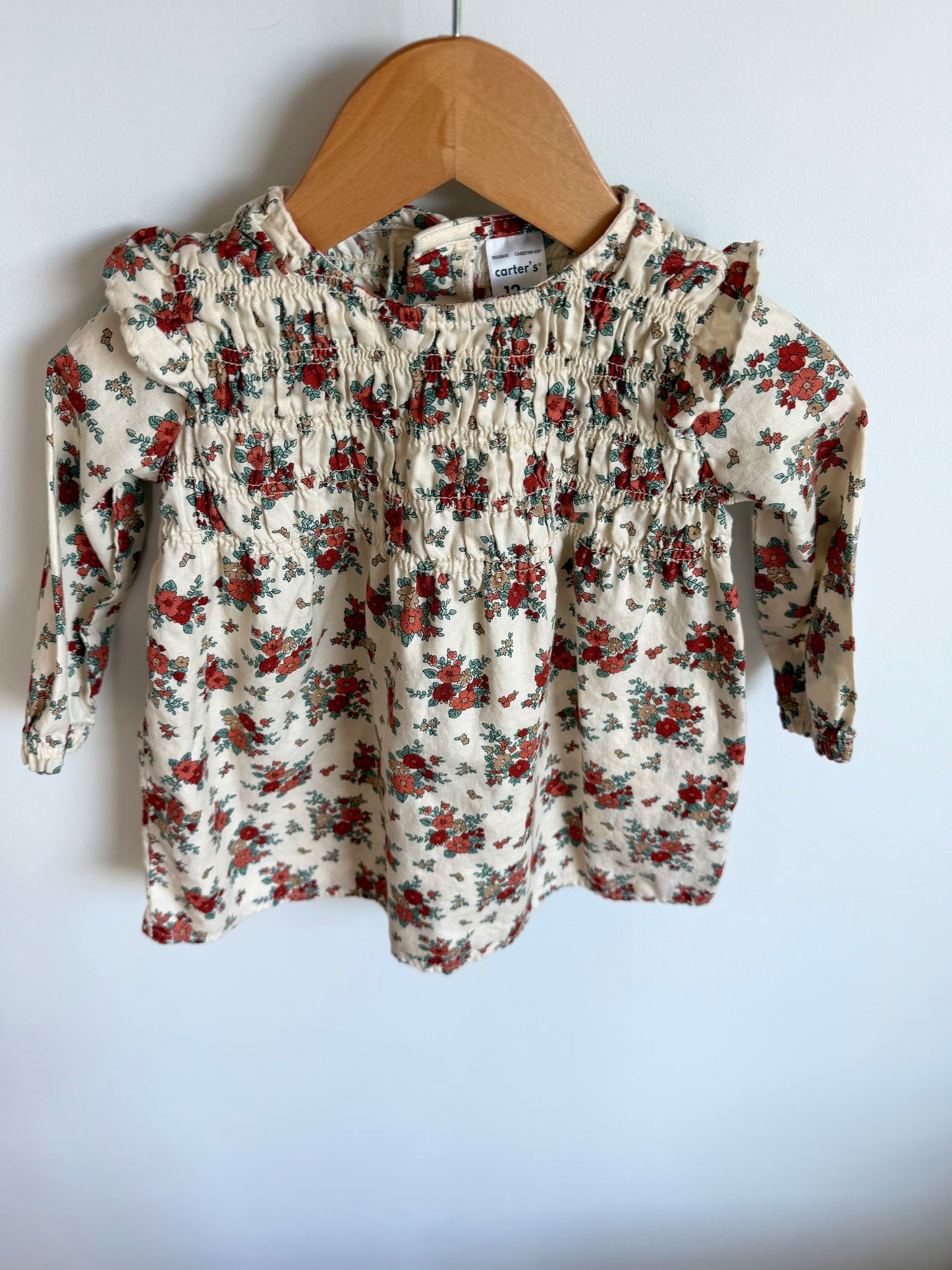 Cream Ruched Floral Dress / 12m