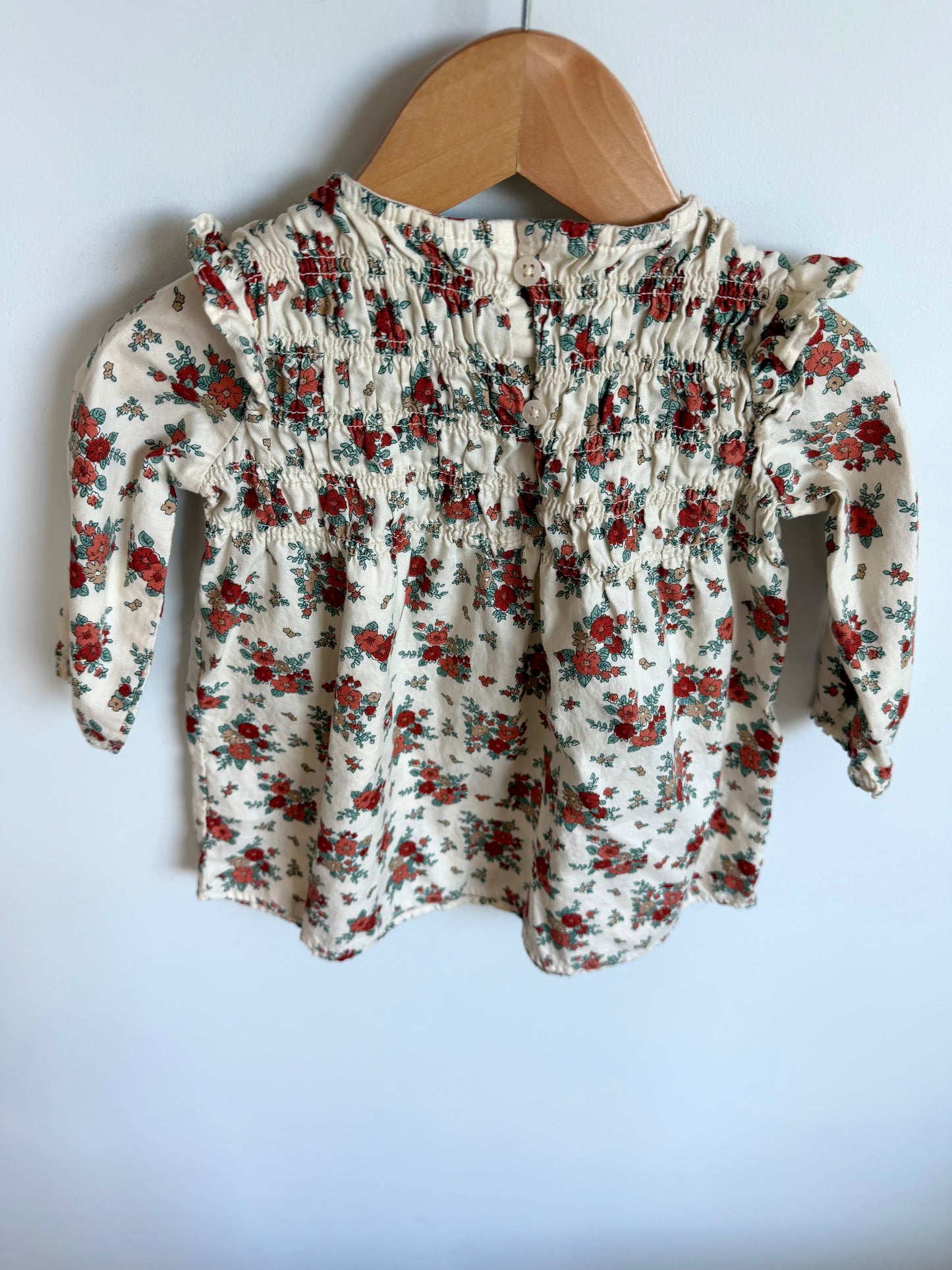 Cream Ruched Floral Dress / 12m