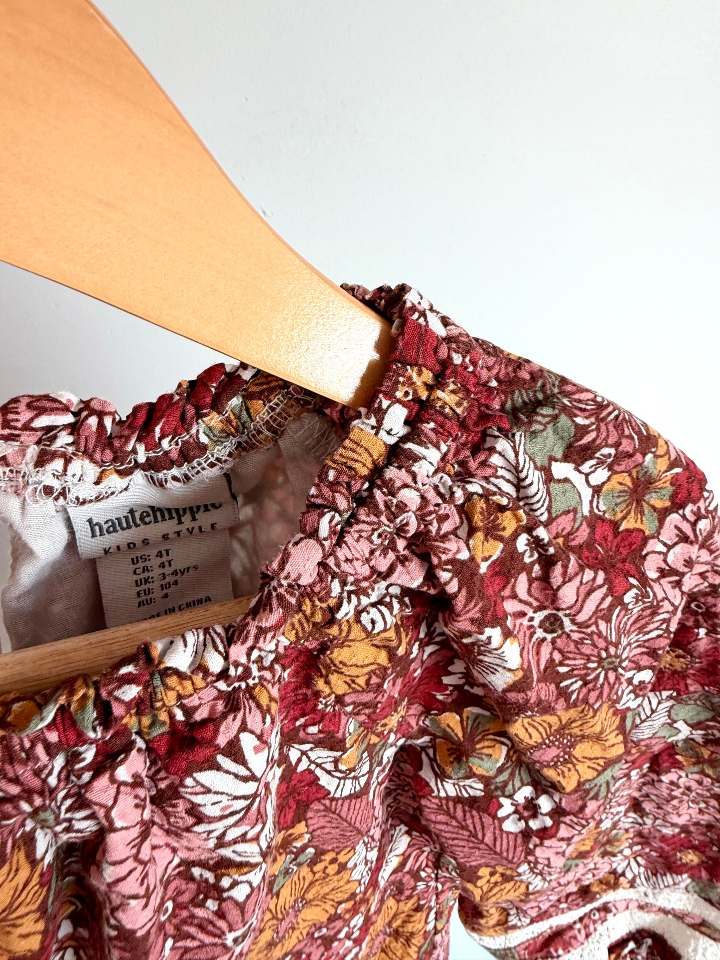 Lace Sleeve Detail Floral Top / 3-4T