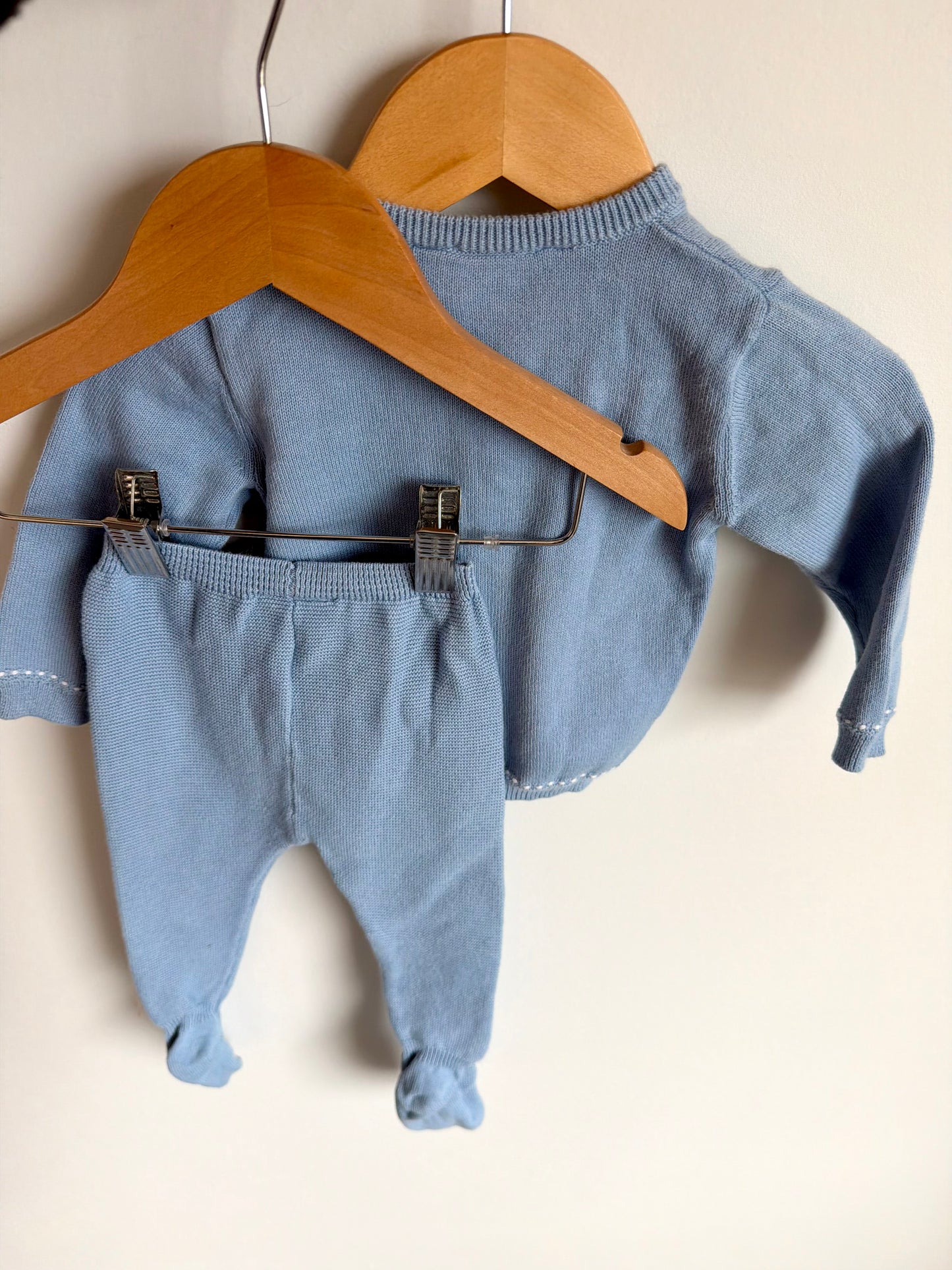 Mayoral Blue Knit Sweater + Footed Pants Set / 4-6m