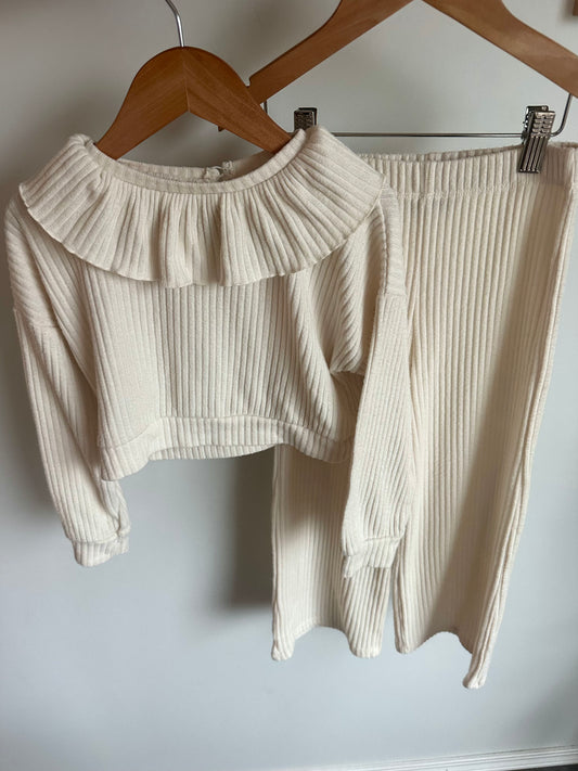 Cream Ribbed Top + Pants Set / 6 years