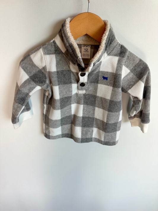 Fleece Grey Checkered Sweater/ 12m