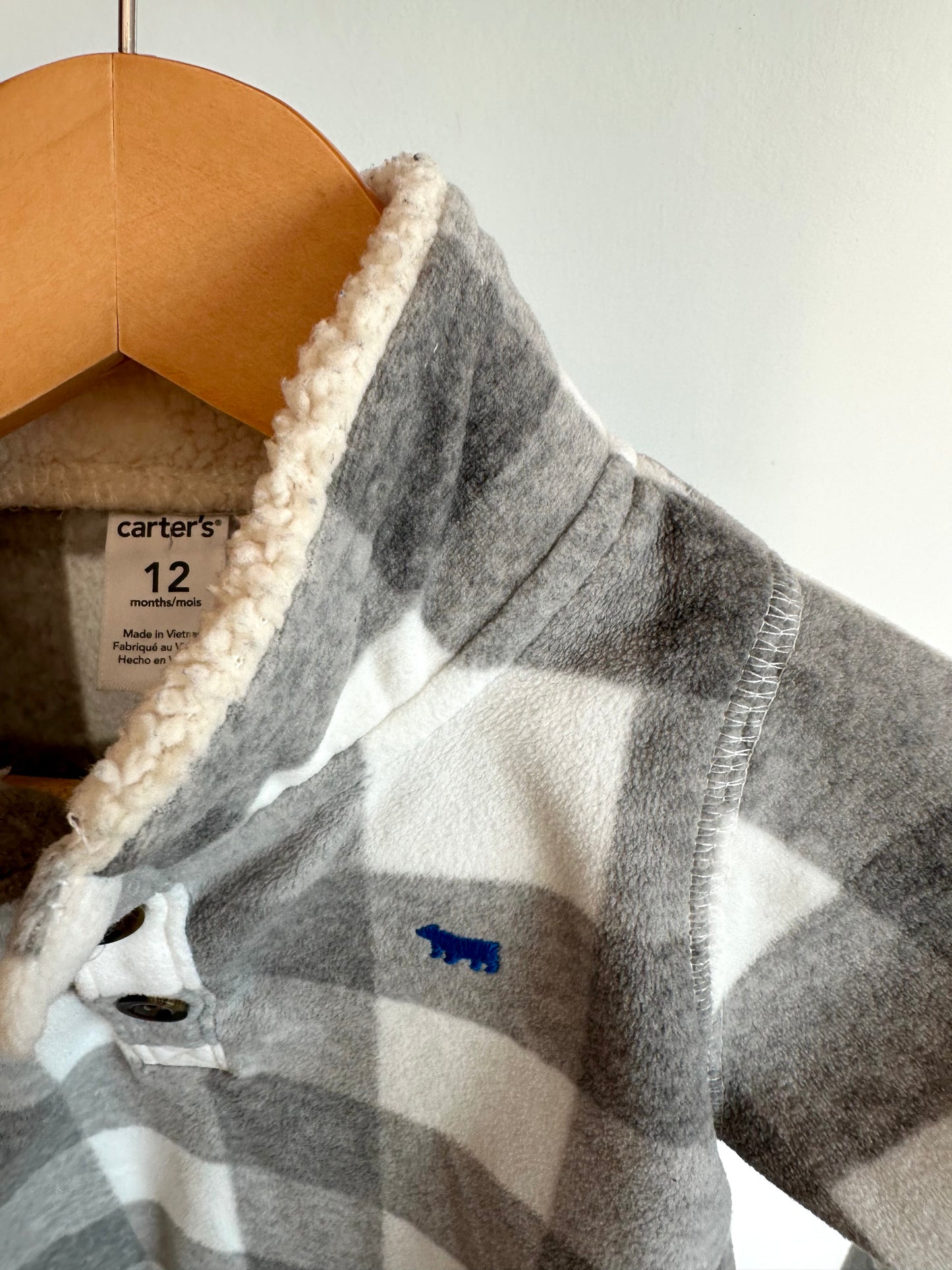 Fleece Grey Checkered Sweater/ 12m