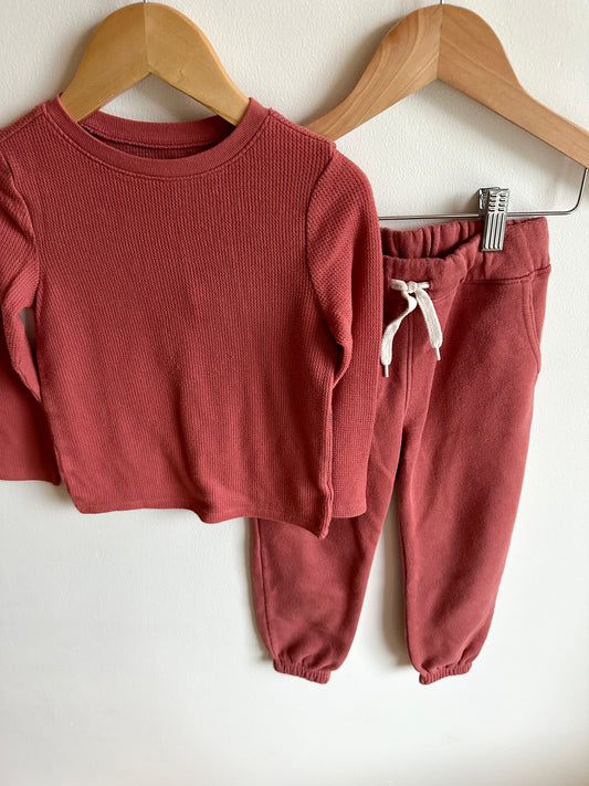 Blush Waffle Knit Long Sleeve + Jogger Set / 4T