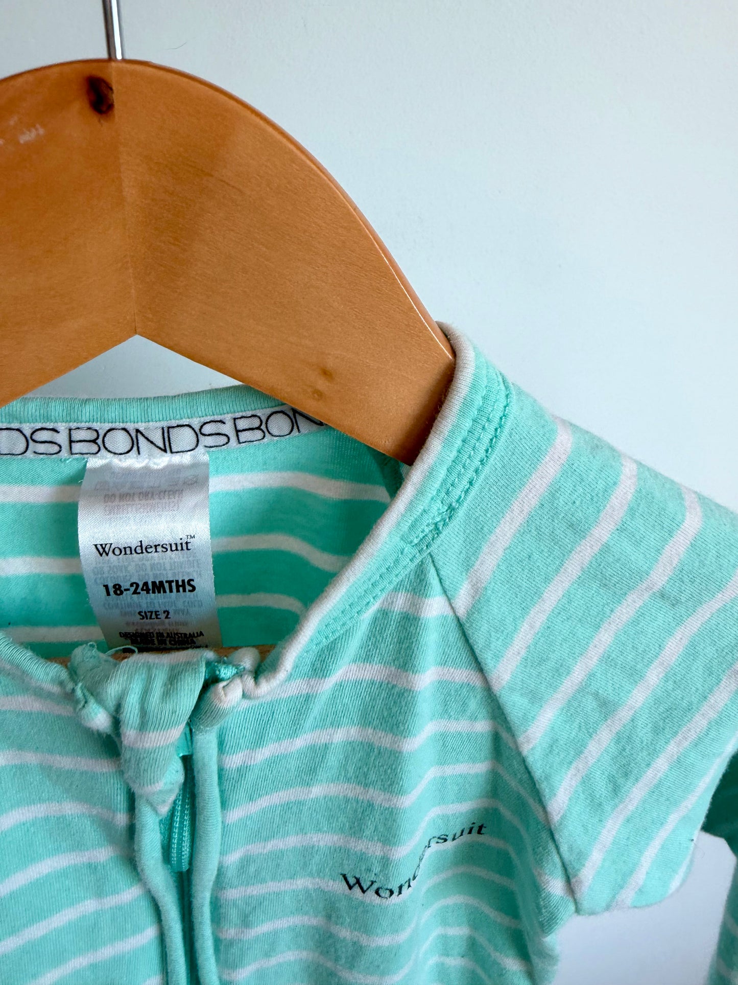 Bonds Teal Striped Wondersuit (PLAY) / 18-24m