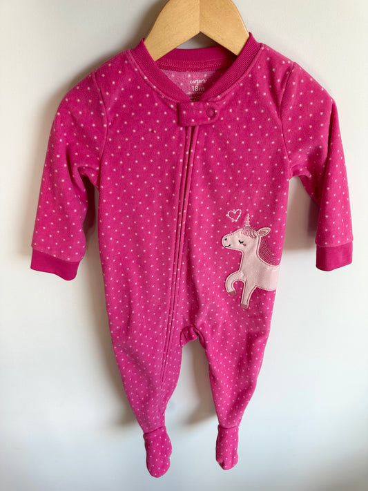 Pink Fleece Unicorn Sleeper / 18m