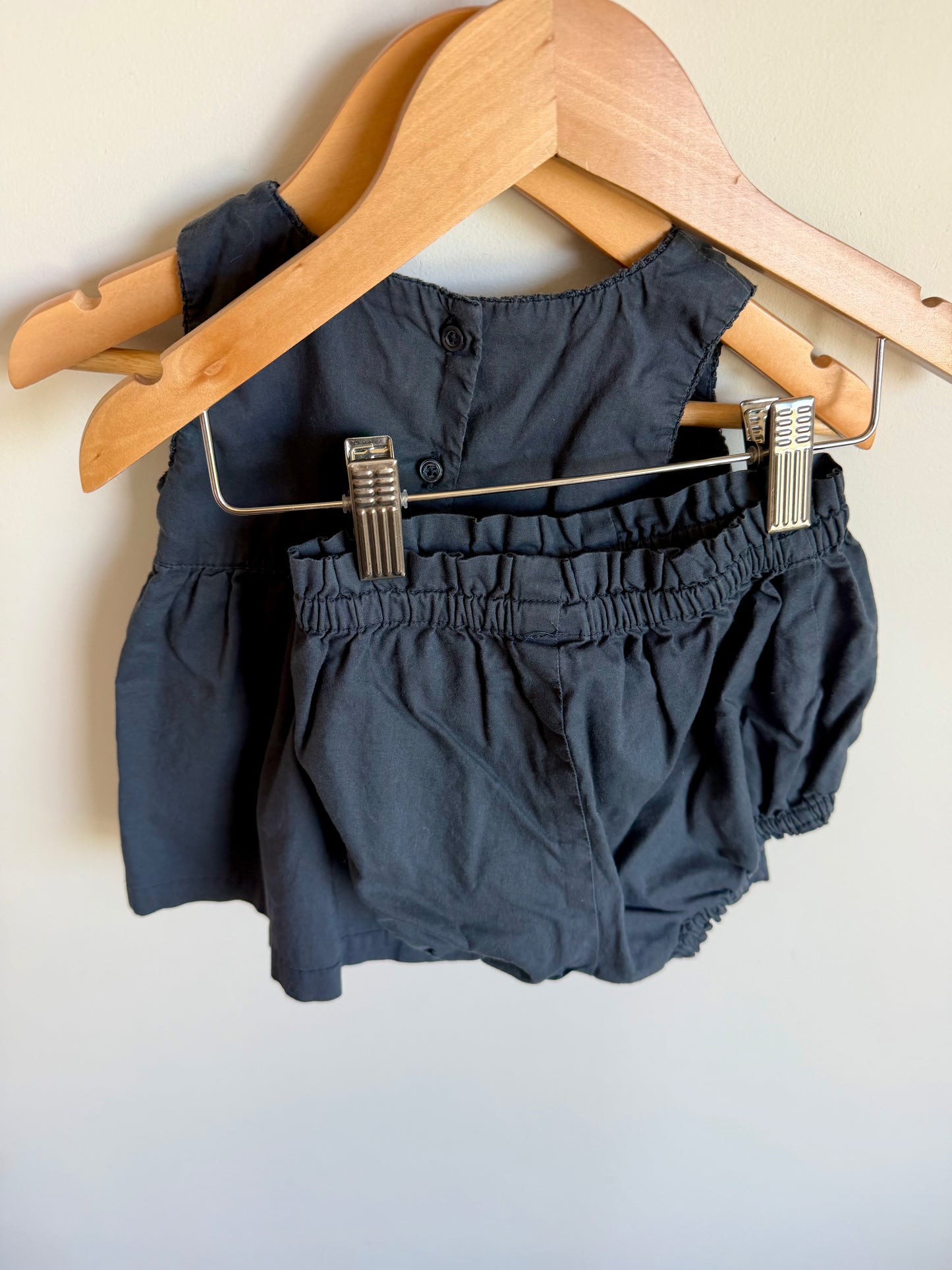 Gap Navy Floral Embroidered Top + Shorties Set / 12-18m