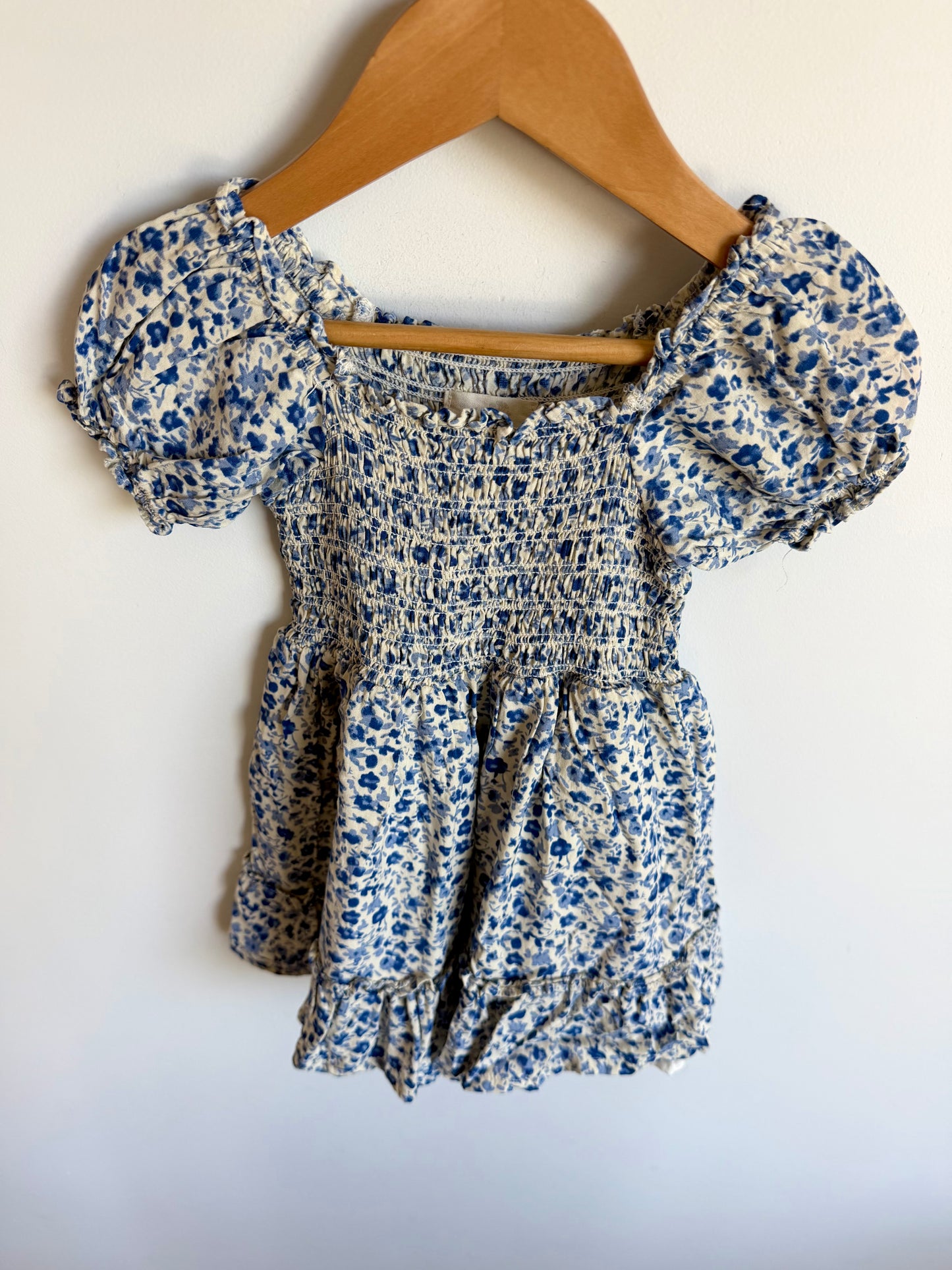 Blue Floral Ruched Dress / 18-24m