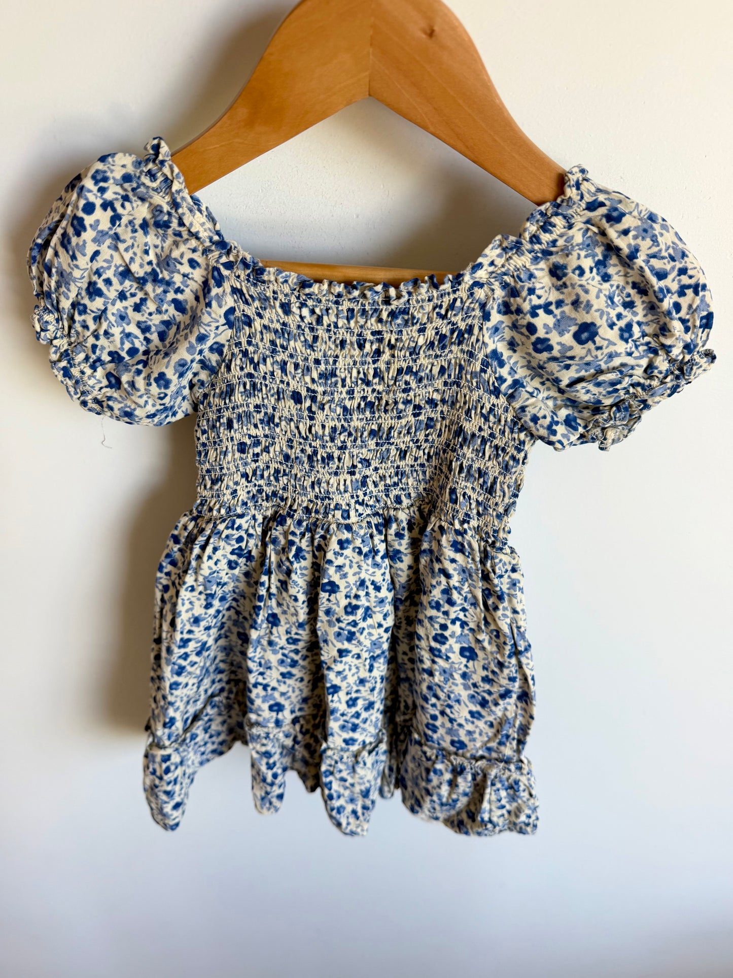 Blue Floral Ruched Dress / 18-24m