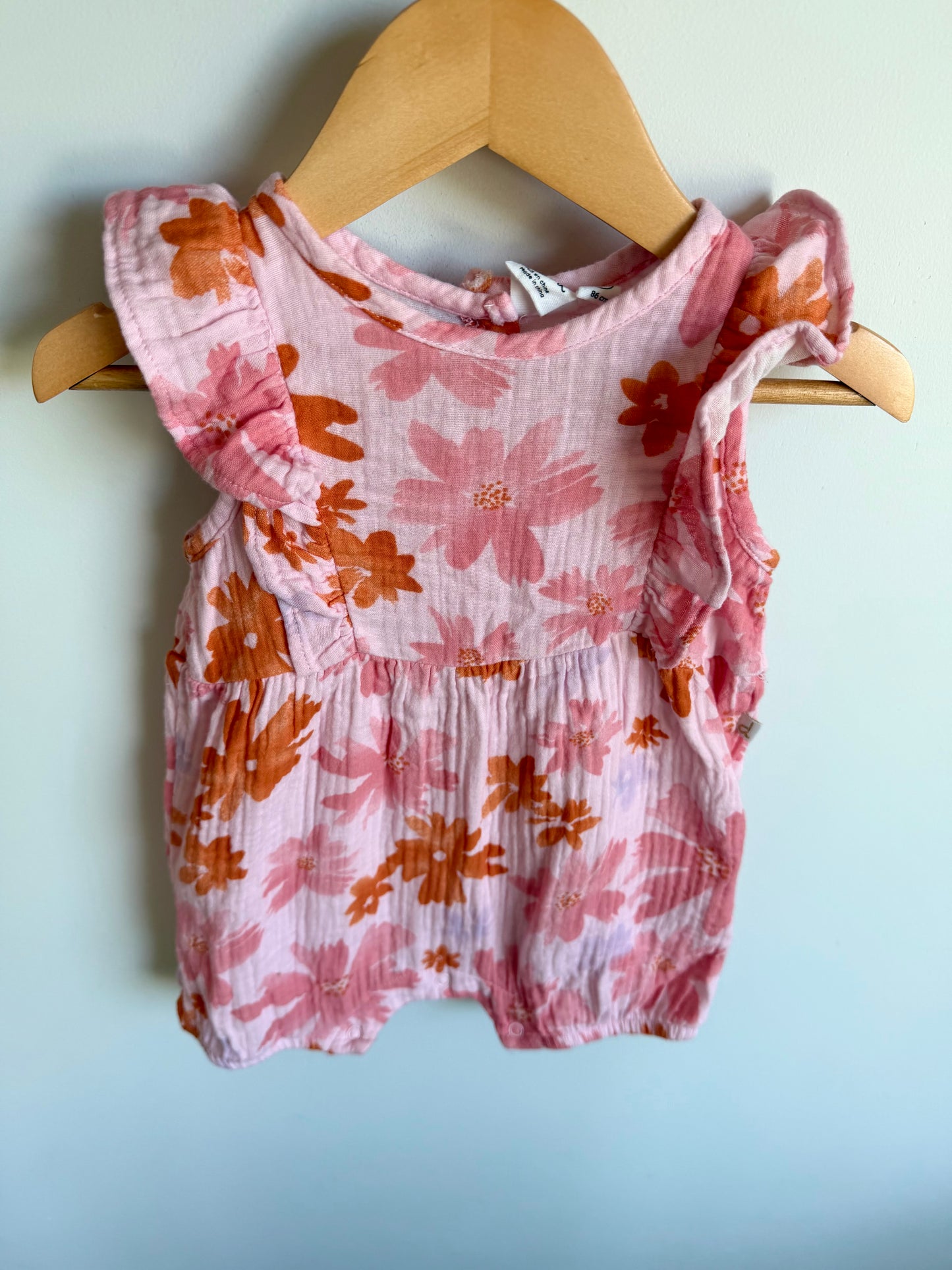 Deux Par Deux Pink Floral Romper / 24m