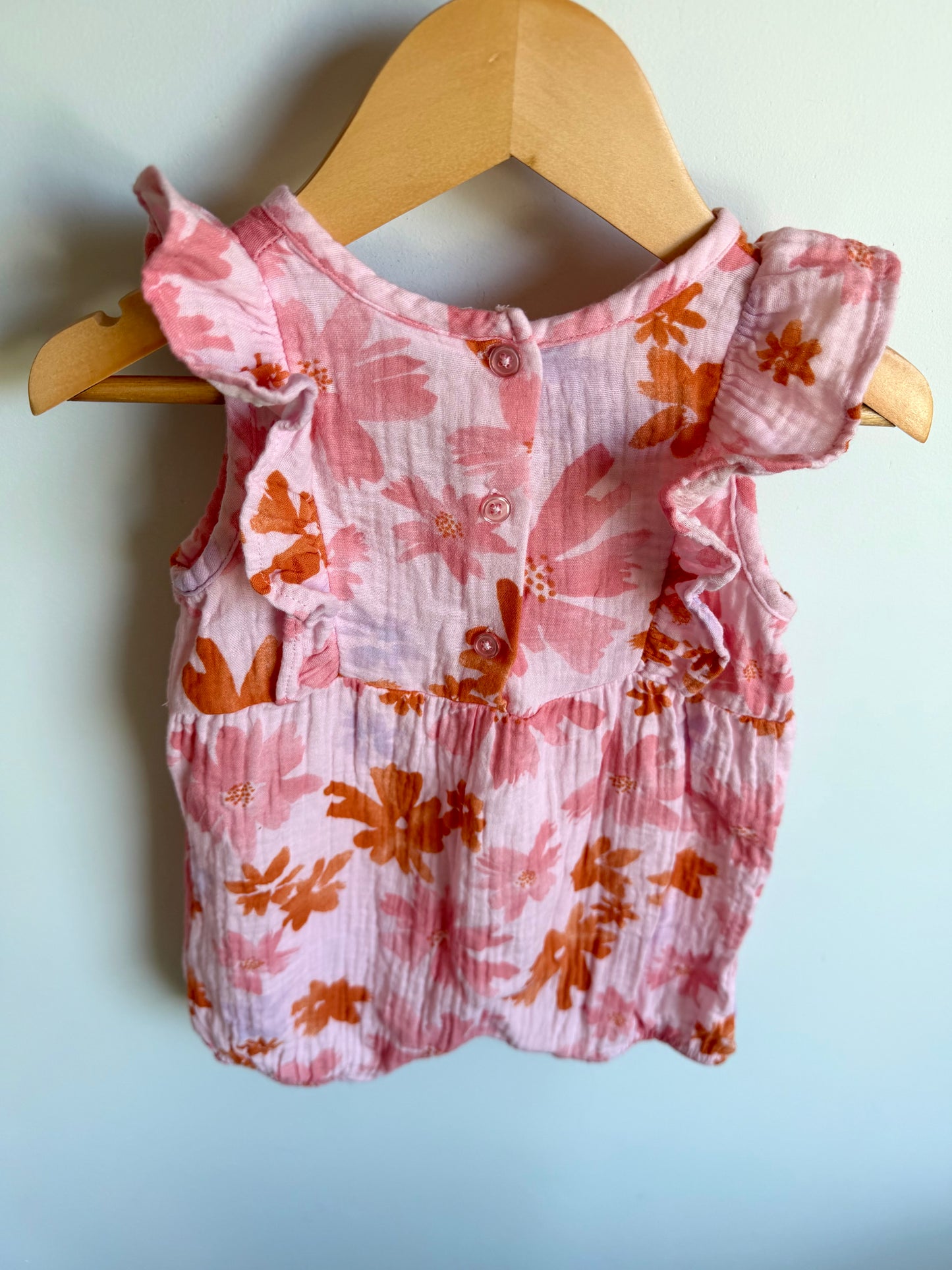 Deux Par Deux Pink Floral Romper / 24m