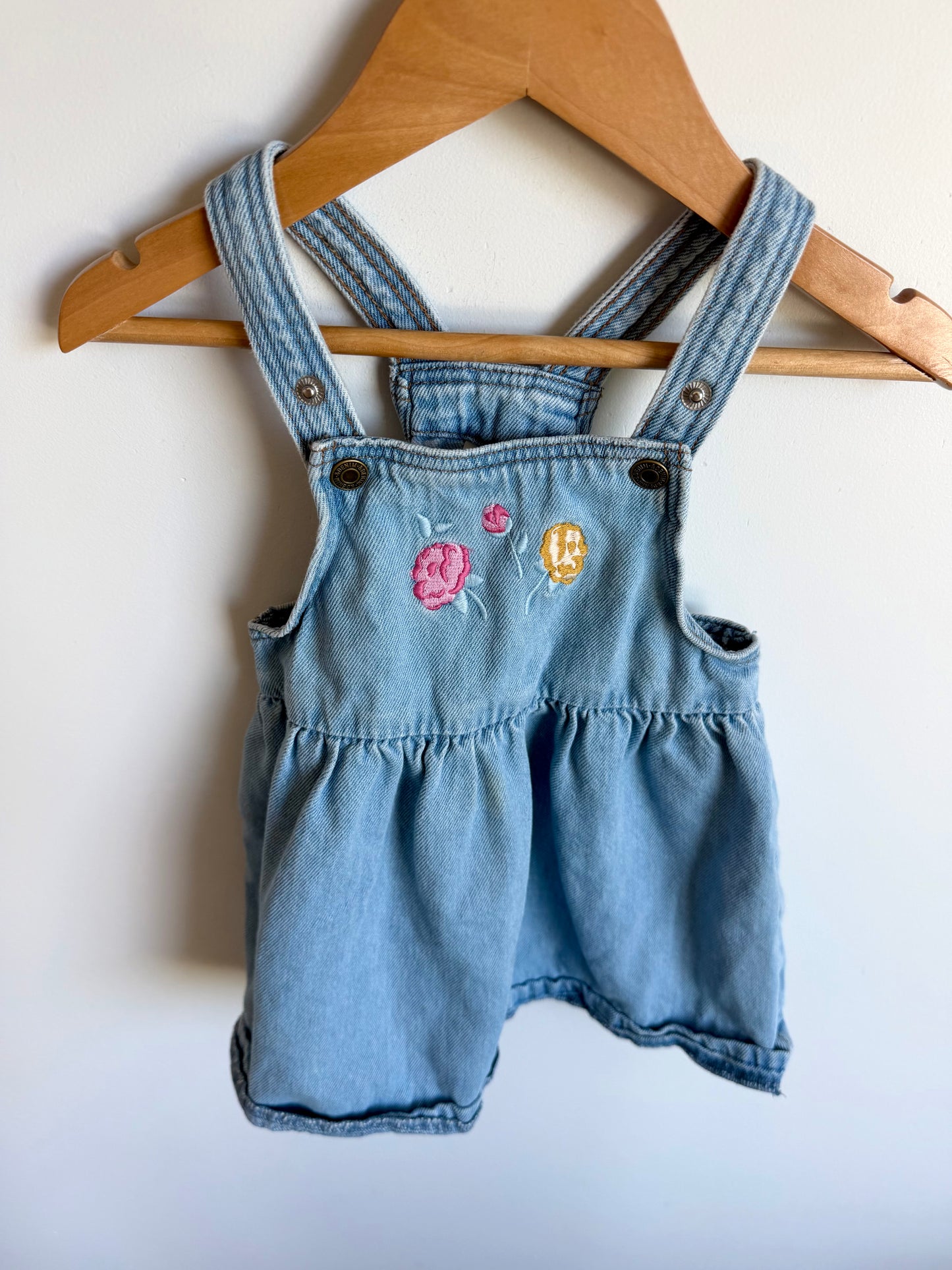 H&M Denim Floral Overall Dress/ 9-12m