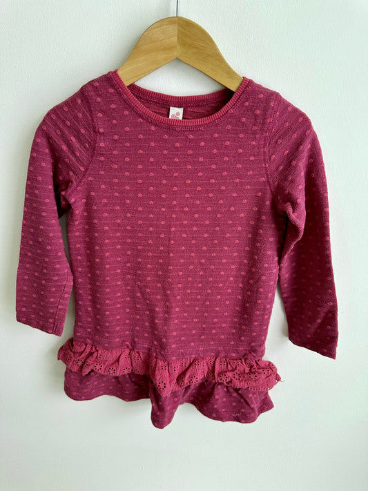 Burgundy Shirt Dress with Dots / 3T