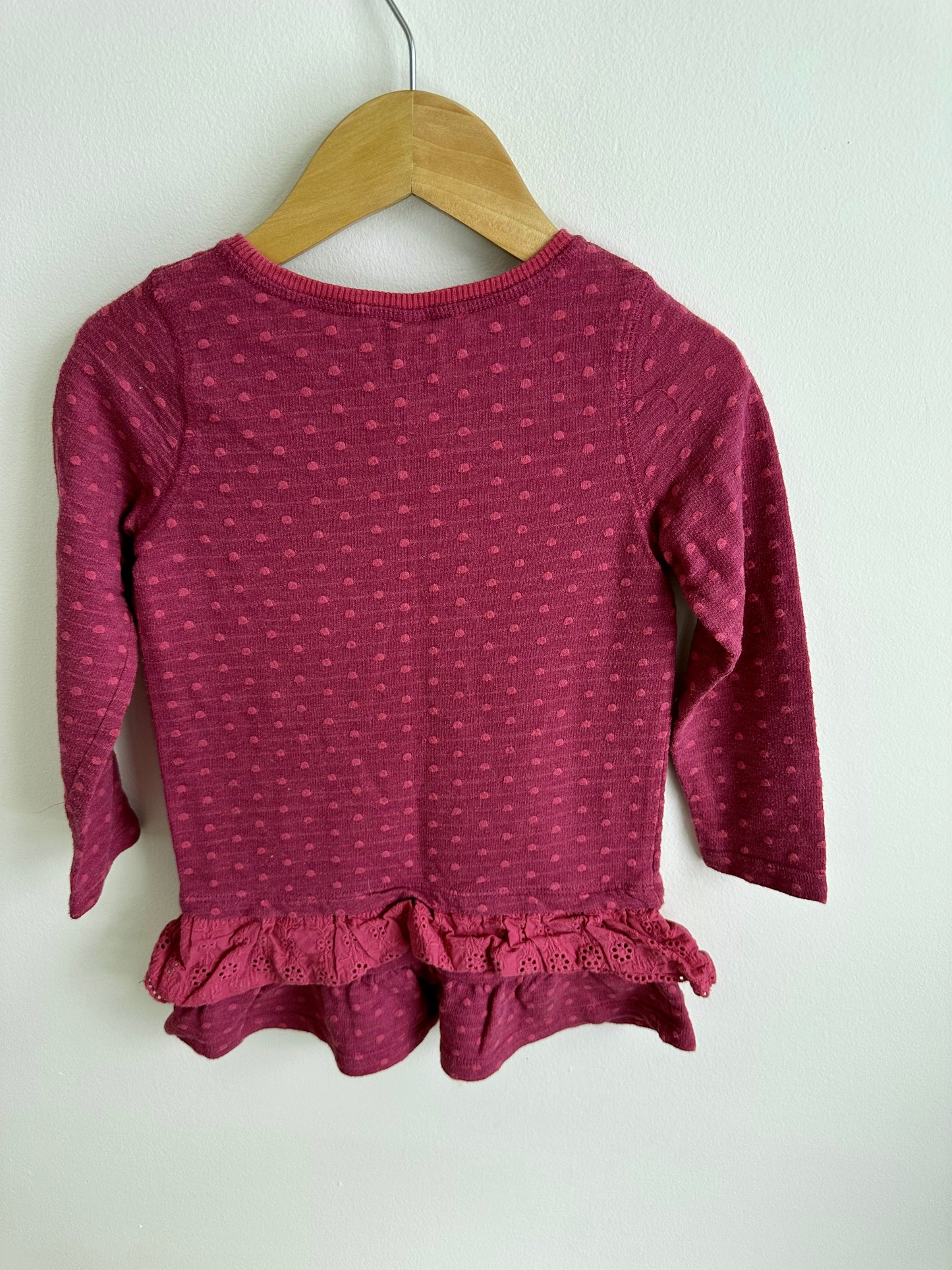 Burgundy Shirt Dress with Dots / 3T