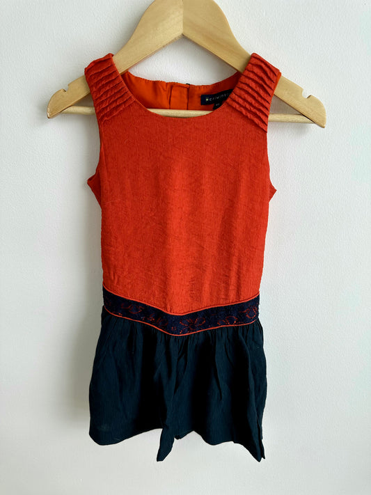 Red Orange & Navy Dress / 4T