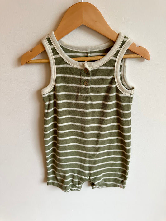 Green Romper with White Stripes / 12-18m