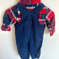 Plaid Top + Blue Overalls Set / 3-6m