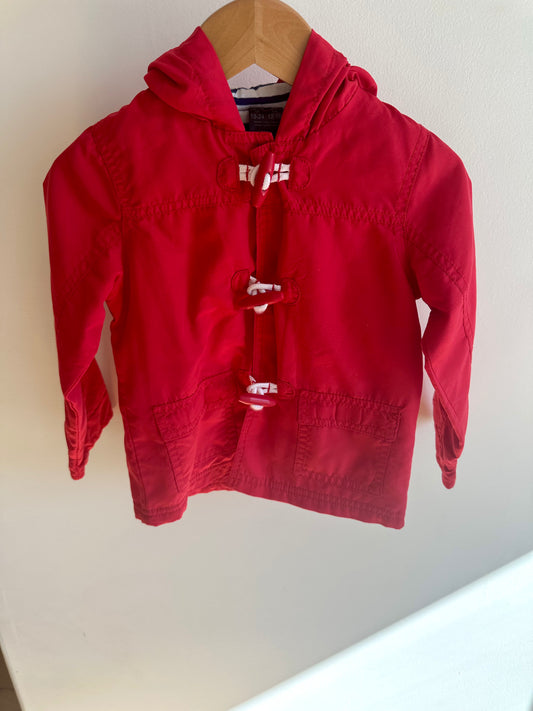 Red Hooded Button Up Coat / 18-24m