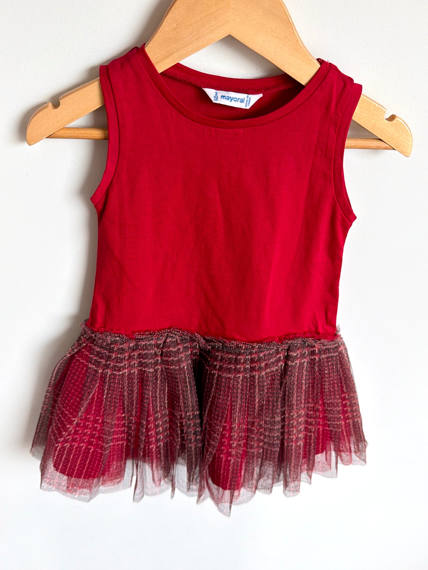 Mayoral Red + Plaid Tulle Dress / 2T