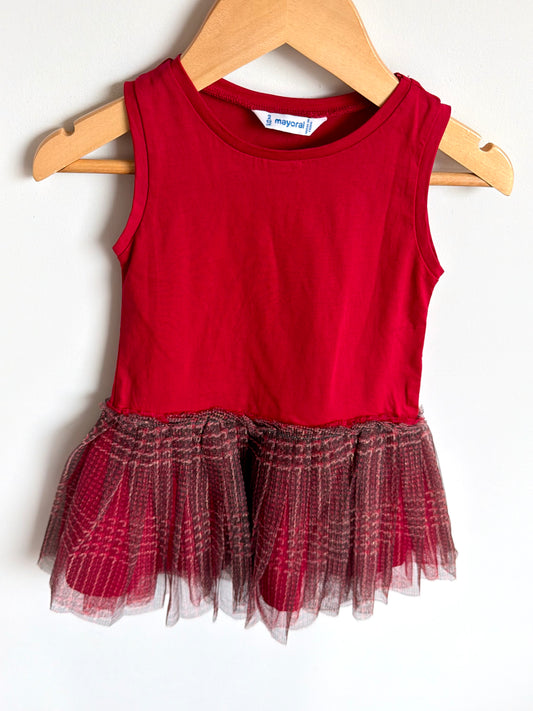 Mayoral Red + Plaid Tulle Dress / 2T