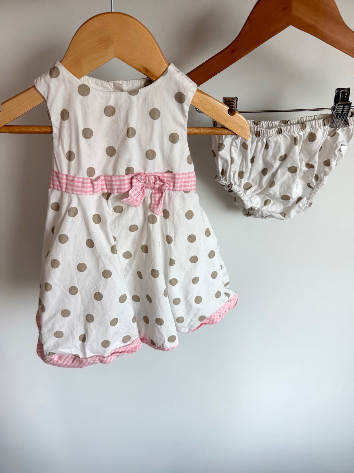Polka Dot Lined Dress + Bloomers / 6m