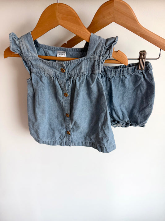 Chambray Button Top + Shorts Set / 18m