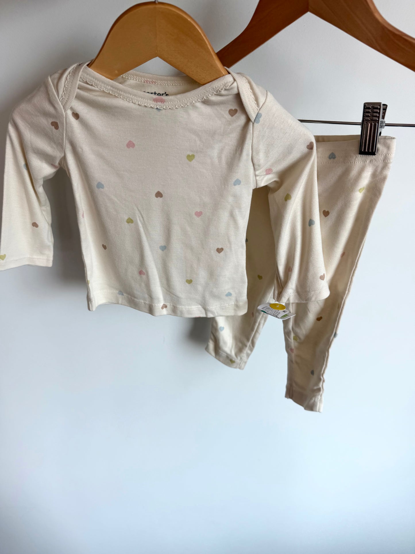 Heart Cream Soft Pj's (With tags) / 6-9m