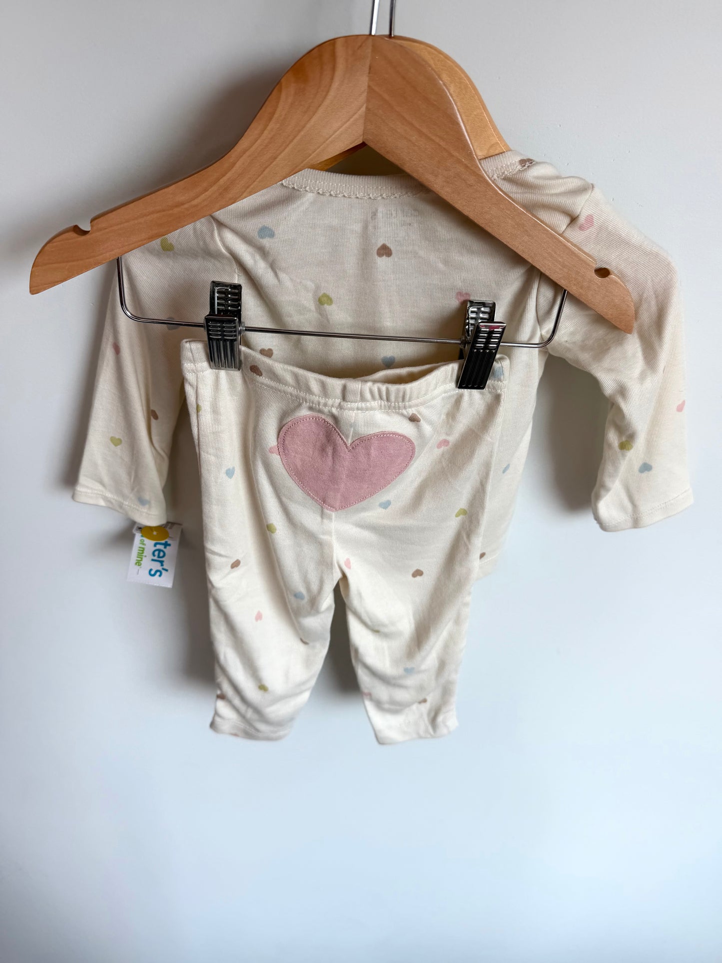 Heart Cream Soft Pj's (With tags) / 6-9m