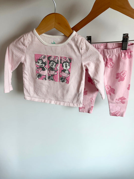 Minnie Mouse Striped Pink Top + Pants Set / 9m