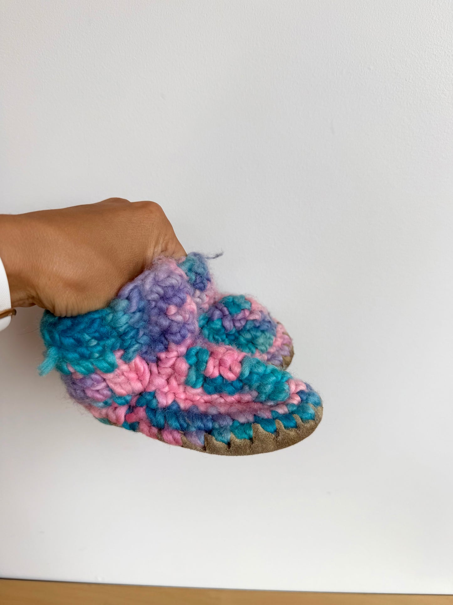 Handmade Colorful Knit Slippers / Size 4 Toddler? (No Shipping)